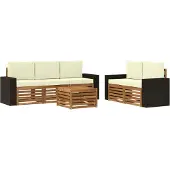 vidaXL Outdoor-Sofagarnitur 6 stk. Natur und Creme Massivholz Akazie