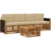 vidaXL Outdoor-Sofagarnitur 5 stk. Natur und Beige Massivholz Akazie