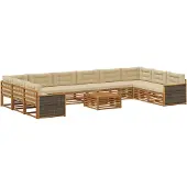 vidaXL Sofagarnituren 11 stk. Natur und Beige Massivholz Akazie