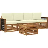 vidaXL Outdoor-Sofagarnitur 5 stk. Natur und Creme Massivholz Akazie
