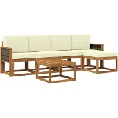 vidaXL Outdoor-Sofagarnitur 6 Stk. Natur und Creme Polyester