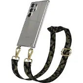 EAZY CASE Handykette - Verstellbarer Trageriemen kompatibel mit Samsung Galaxy S24 Ultra, Handykordel mit transparenter Silikon-Hülle, Karabiner Gold, Camouflage Style, Band in Grün