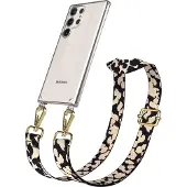 EAZY CASE Handykette - Verstellbarer Trageriemen kompatibel mit Samsung Galaxy S23 Ultra, Handykordel mit transparenter Silikon-Hülle, Karabiner Gold, Camouflage Style, Band in Natur