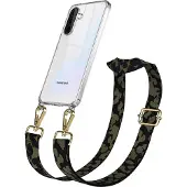 EAZY CASE Handykette - Verstellbarer Trageriemen kompatibel mit Samsung Galaxy A36, Handykordel mit transparenter Silikon-Hülle, Karabiner Gold, Camouflage Style, Band in Grün