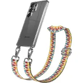 EAZY CASE Handykette - Verstellbarer Trageriemen kompatibel mit Samsung Galaxy S25 Ultra, Handykordel mit transparenter Silikon-Hülle, Karabiner Silber, ZickZack Style, Band in Bunt