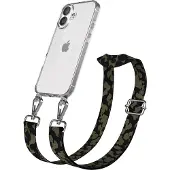EAZY CASE Handykette - Verstellbarer Trageriemen kompatibel mit Apple iPhone 17, Handykordel mit transparenter Silikon-Hülle, Karabiner Silber, Camouflage Style, Band in Grün