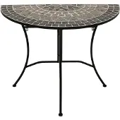 FRG Wandtisch Balkontisch 90x45cm halbrund Eisen + Tischplatte Mosaik grau