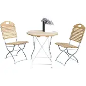 FRG Gartengarnitur 9026F Sitzgruppe Tisch Stuhl 3-teilig, Flachstahl verzinkt + Robinie, klappbar