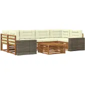 vidaXL Outdoor-Sofagarnitur 7 Stk. Natur und Creme Polyester