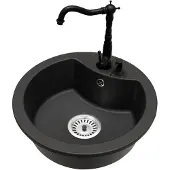 Brado Mila Einbecken-Granitspüle mit Küchenarmatur Retro 3, Siphon und Spülmittelspender