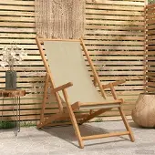vidaXL Möbel Liegestuhl Beige Massivholz TeakGartenstühle - Gartenstühle c7173