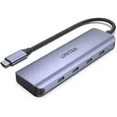 UNITEK uHUB Q4, USB 3.2 Gen 1 (3.1 Gen 1) Type-C, USB 3.2 Gen 1 (3.1 Gen 1) Type-C, 5000 Mbit/s, Grau, Aluminium, 110 mm