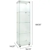 PXloue LED Vitrinenschrank-4 Lagen Glasvitrine mit 1 Glastür in Weiß-45x36x164cm