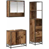 vidaXL Badezimmermöbel-Set 3 stk. Altholz 35 x 37,5 x 166 cm