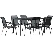 vidaXL 7-tlg. Garten-Essgruppe Schwarz Stahl und Textilene
