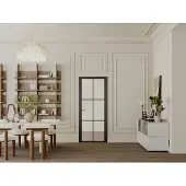 Vente-unique Tür-Set - wendbar - Aluminium & Sicherheitsglas - 204 x 83 cm - Schwarz - SEROTO