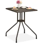 Relaxdays Gartentisch Holz-Optik, eckig, HxBxT: 75 x 61 x 61 cm, Balkontisch, Kunststoff & Stahl, Outdoor Tisch, braun