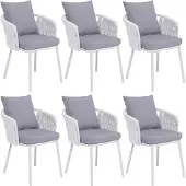Mendler 6er-Set Aluminium-Esszimmerstuhl MCW-P89, Indoor Stuhl Armlehne, Stoff/Textil (180 g/m²) Seilgeflecht Rope hellgrau