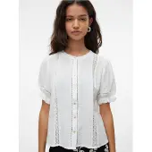 Vero Moda Kurzarmbluse "VMNATALI 2/4 LACE SHORT TOP WVN NOOS" Baumwolle, regular fit