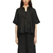 Comma Hemdbluse , Damen, Gr. 36, schwarz, Web, Obermaterial: 55% Leinen, 45% Lyocell, unifarben, lässig geschnitten hüftbedeckend, Rundhals, abgesteppte Kante, Blusen Hemdbluse, aus einem Leinenmix