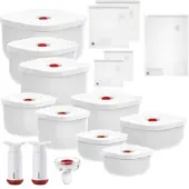 Guzzini - Vakuumverpackungs-Set – Vakuumbehälter, Verpackungsbeutel, Handpumpen und Weinverschluss - SAVE-IT