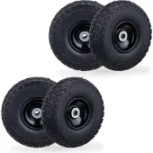 Relaxdays 4x Sackkarrenrad, pannensichere Vollgummireifen, 4.10/3.50-4", Stahlfelge, bis 150 kg, 260x85 mm, schwarz