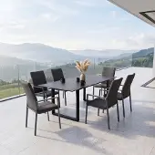 CLEMENTO STERN Gartenmöbel-Set 7tlg. Kufentisch 200x100cm mit Sunbrella Stühle