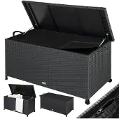 Casaria Gartenbox Polyrattan Schwarz 117x53x60cm mit Griffen & Rollen