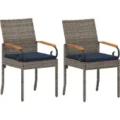 vidaXL Gartenstühle 2 Stk. Grau und Marineblau Poly-Rattan und Akazie