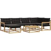 vidaXL Outdoor-Sofagarnitur 7 Stk. Weiß und Schwarz Massivholz Akazie