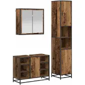 vidaXL Badezimmermöbel-Set mit Regal 3 pcs Altholz Holzwerkstoff