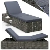 Casaria Sonnenliege mit Klapptisch 7cm Auflagen Wetterfest Gartenliegen 160kg Belastbar Gartenmöbel Liegestuhl Polyrattan Grau Anthrazit 200x58cm