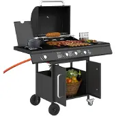 Outsunny Gasgrill 12,2 KW 3+1 Brenner BBQ Grillwagen aus Edelstahl inkl Rolle