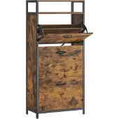 Vasagle Schuhschrank, hoher Schuhschrank mit 3 Falttüren, offenes Regal, Innenabtrennung, für den Flur für 12-18 Paar Schuhe, platzsparend, 60 x 30 x 130 cm, rustikales Braun und Schwarz