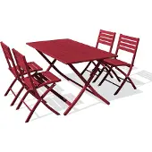 DCB Groupe 4-Sitzer-Garten-Essgruppe aus karminrotem Aluminium