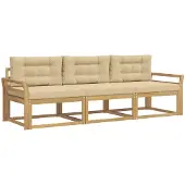 vidaXL Outdoor-Sofagarnitur 3 stk. Weiß und Beige Polyester