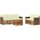 vidaXL Outdoor-Sofagarnitur 6 stk. Natur und Creme Massivholz Akazie