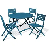 DCB Groupe 4-Sitzer-Garten-Essgruppe aus entenblauem Aluminium
