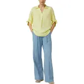 s.Oliver Hemdbluse , Damen, Gr. 42, gelb (electric lime), Web, Obermaterial: 52% Leinen, 48% Viskose, unifarben, regular fit normal, V-Ausschnitt, Manschette, Blusen Hemdbluse, mit 3/4-Ärmeln