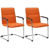 CLP 2er Set Freischwinger Seattle Kunstlederbezug mit Armlehnen und Bodenschonern orange