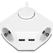 REV Ecksteckdose 2-fach mit 2 USB und Schalter 1,5 m 2300 W Weiß