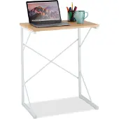 Relaxdays Schreibtisch, kleiner Büro Tisch, Mini Computertisch, HBT: 75x60x40 cm, Arbeitstisch, MDF & Eisen, weiß/braun