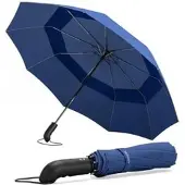 Wilford&Sons Regenschirm Doppeldach, blau, sturmfest, Auf-Zu-Automatik, Ø 107 cm, 31 cm, Taschenschirm