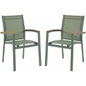 Vente-unique Gartensessel 2er Set - stapelbar - Aluminium & Textilene - Mandelgrün & Armlehnen Akazie - TAIPIVAI von MYLIA