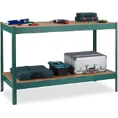 Relaxdays Werkbank, 600 kg, HxBxT: 91 x 141 x 61 cm, 2 verstellbare Ebenen, Werktisch, Stahl & MDF, Werkstattregal, grün