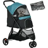 BundiGlassware Haustierbuggy Hundebuggy, klappbar, mit Regenschutz, 2 Getränkehalter, Blau + Schwarz
