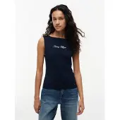 Tommy Hilfiger Tanktop "CLASSIC SCRIPT BOAT-NK TOP" Baumwollmischung, U-Boot Ausschnitt