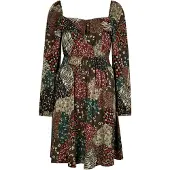 Apricot Minikleid "Patchwork Kleid" mit Blumen- und Zebramuster