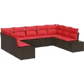 vidaXL Gartensofa-set 9 stk. 8-Sitzanzahl Braun und Rot Polyrattan
