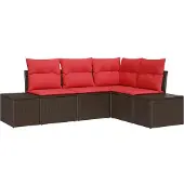 vidaXL Gartensofa-set 4 stk. Braun und Rot Poly-Rattan